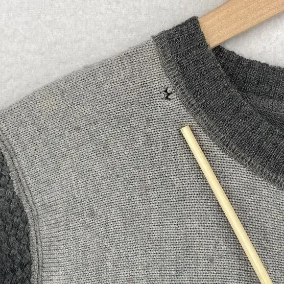 FISHER FOUND Sweater S EILEEN FISHER Patchwork Crafted Jumper Crochet Gray USA - Picture 10 of 13